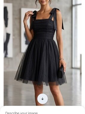 Makie Black Tulle Bow-Shoulder Party Dress